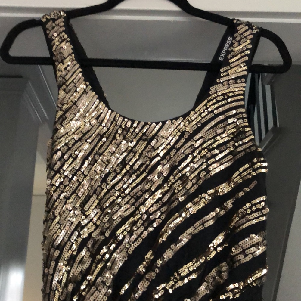 Express Black and Gold Sequin Scoop Neck Dress